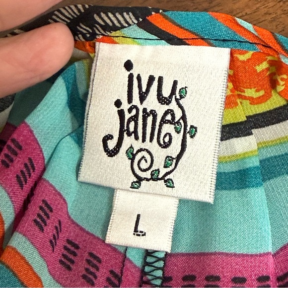 Ivy Jane Boho Fringe Tunic Top Multicolor Striped Festival Western Large - Picture 8 of 10